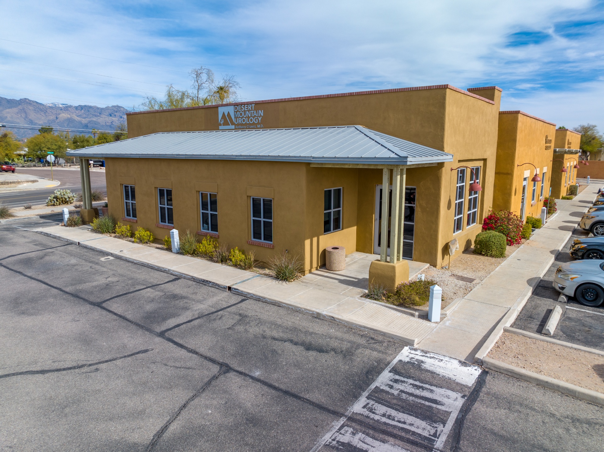 Desert Mountain Urology office building in Tucson, Arizona with the Catalina Mountains in the background